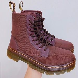 Dr. Martens Brownish-burgundy canvas combat boots. Size 6-6.5 women.